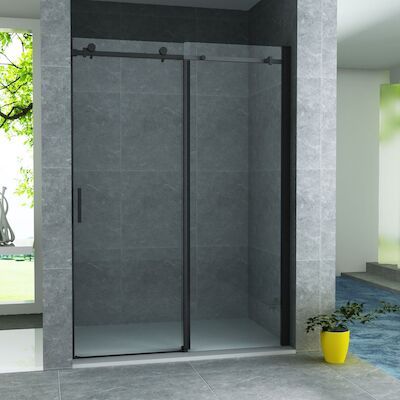 Schuifdeur BWS Hayes 120×200 cm Helder Glas Mat Zwart Profiel