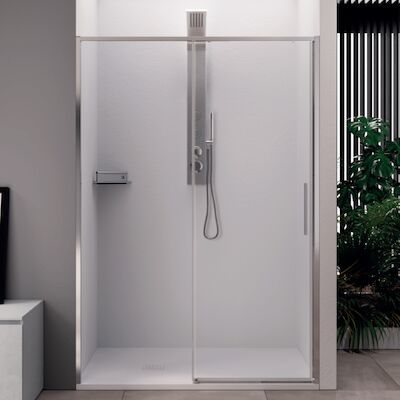 Schuifdeur Lacus Torcello Tweedelig Helder Glas 110×200 cm Aluminium Profiel Chroom