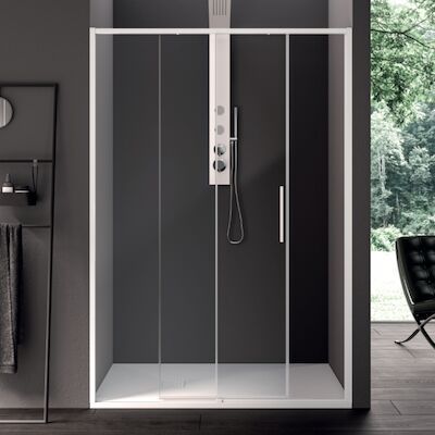 Schuifdeur Lacus Torcello Tweedelig Helder Glas 120×200 cm Aluminium Profiel Wit