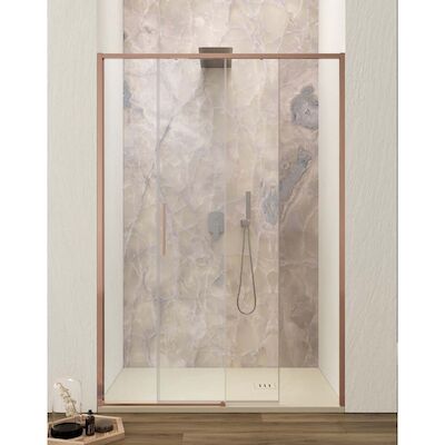 Schuifdeur Lacus Torcello Tweedelig Helder Glas 130×200 cm Aluminium Profiel Rose Goud