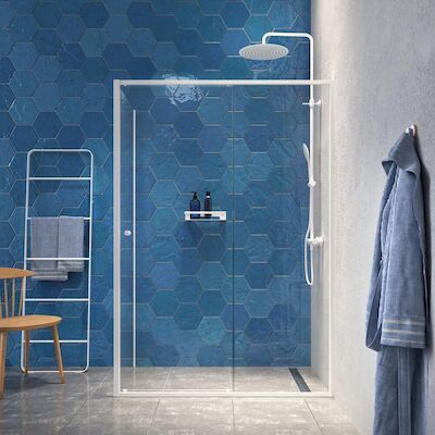 Schuifdeur Met Zijwand Sealskin Contour 140x90x200 cm 6 mm Helder Glas Mat Wit