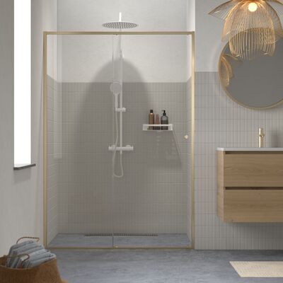 Schuifdeur Sealskin Contour Voor Nis 120×200 cm, 6 mm Helder Veiligheidsglas met Antikalklaag Geborsteld Goud