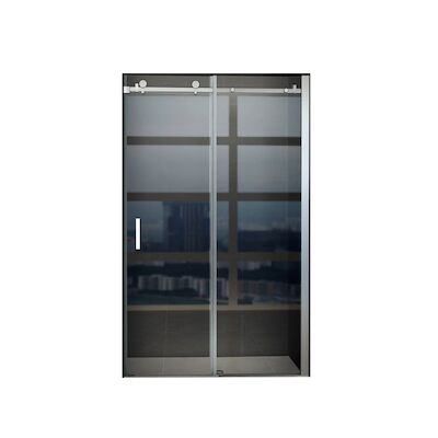 Schuifdeur Tweedelig BWS Hayes 140×195 cm Helder Glas Aluminium Profiel Chroom