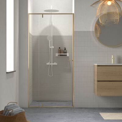 Sealskin Contour Draaideur Voor Nis 100×200 cm, 6 mm Helder Veiligheidsglas met Antikalklaag Geborsteld Goud