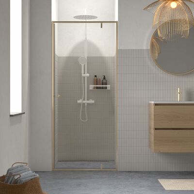 Sealskin Contour Draaideur Voor Nis 90×200 cm, 6 mm Helder Veiligheidsglas met Antikalklaag Goud Geborsteld