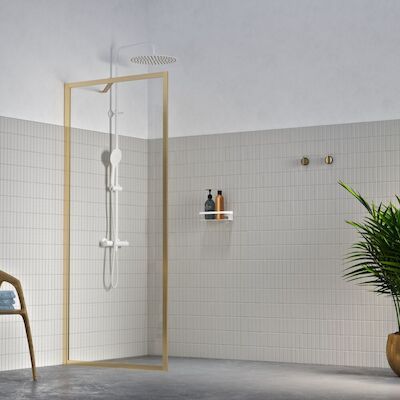 Sealskin Contour Inloopdouche type A3 88×200 cm, 6 mm Helder Veiligheidsglas met Antikalklaag Geborsteld Goud