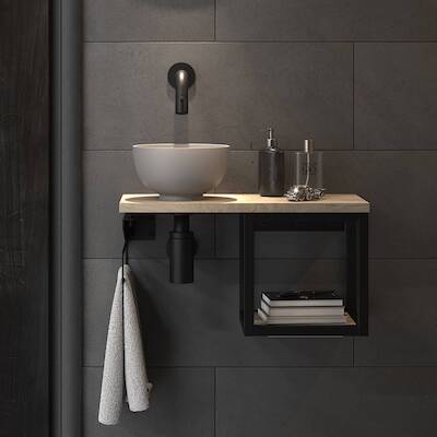Sjithouse Ice fonteinmeubelset incl. mat zwarte kraan 50×26,9×22,5 Oak grain/Mat grijs