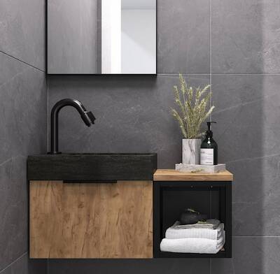 Sjithouse Sigma fonteinmeubelset incl. gunmetal kraan 65,5x22x35 Navarro eiken/Antraciet