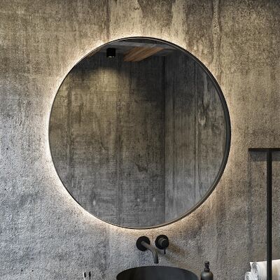 Spiegel BWS Star Rond met LED 70 cm Mat Zwart