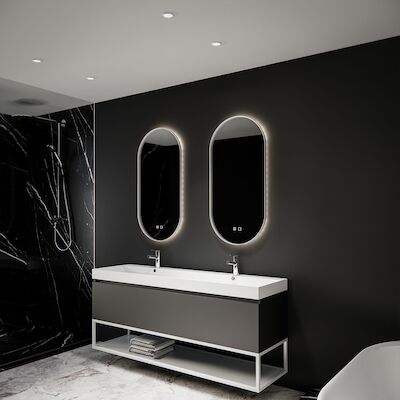 Spiegel BWS Thyreos 40x100cm Ovaal Met Rand Koper LED Verlichting & Geintegreerde Spiegelverwarming