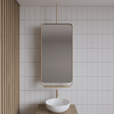 Spiegel Gliss Astra 100×50 Cm Goud Met Planchet en Plafondbevestiging.