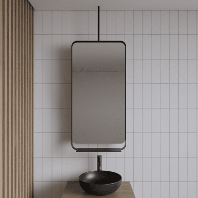 Spiegel Gliss Astra 100×50 Cm Mat Zwart Met Planchet En Plafondbevestiging