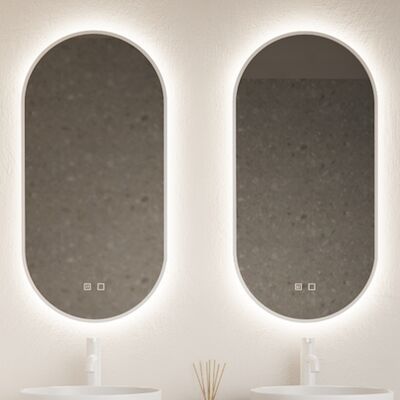 Spiegel Gliss Design Aura 40x100cm Mat Wit Ovaal Met LED Verlichting & Geintegreerde Spiegelverwarming