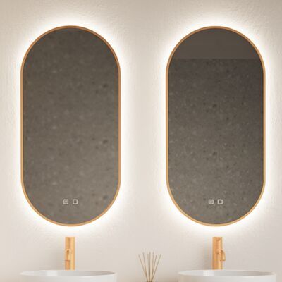 Spiegel Gliss Design Aura 50x100cm Koper Ovaal Met LED Verlichting & Geintegreerde Spiegelverwarming