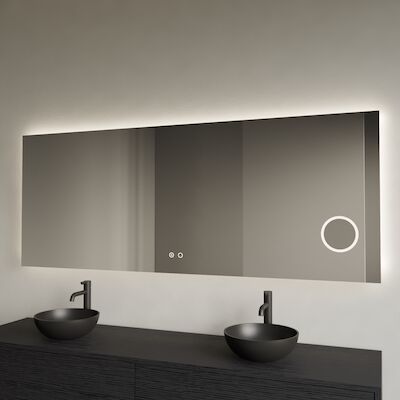 Spiegel Gliss Design Lumin Rechthoekig 120 x 70 cm Incl. Spiegelverwarming, Scheerspiegel en Indirect LED-verlichting Rondom