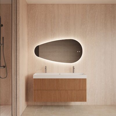 Spiegel Gliss Design Thalia Organisch 100 x 61 cm Incl. Spiegelverwarming en Indirect LED-verlichting Rondom