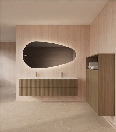 Spiegel Gliss Design Thalia Organisch 160 x 82 cm Incl. Spiegelverwarming en Indirect LED-verlichting Rondom