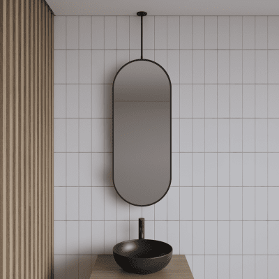 Spiegel Gliss Halo 90×40 Cm Mat Zwart Met Plafondbevestiging