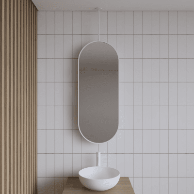Spiegel Gliss Halo 90×40 Cm Wit Met Plafondbevestiging