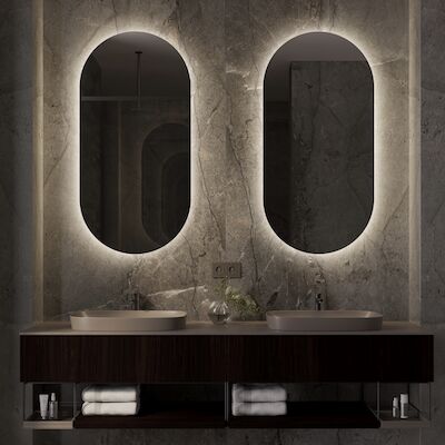 Spiegel Martens Design Ovaal 90×45 Cm Met Indirecte Verlichting En Spiegelverwarming Aluminium