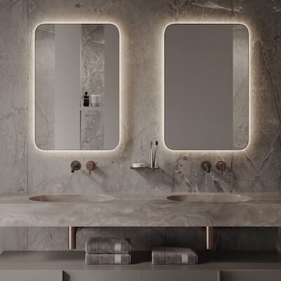 Spiegel Martens Design Vegas 45×90 Cm Met Indirecte Verlichting En Spiegelverwarming Mat Zwart