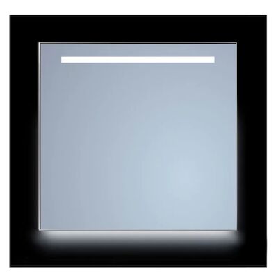 Spiegel Sanicare Q-Mirrors 80×70 cm Rechthoek Met Aan De Bovenkant & Onderzijde LED Warm White, Omlijsting Mat Zwart incl. ophangmateriaal Met Afstandsbediening