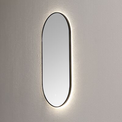 Spiegel Sanilux Ovaal Met Direct LED 3 Kleuren Instelbaar & Spiegelverwarming 90×45 cm Mat Zwart