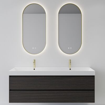 Spiegelcombinatie BWS 2x Thyreos 40x100cm Ovaal Met Rand Mat Goud LED Verlichting & Geintegreerde Spiegelverwarming