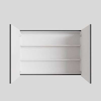 Spiegelkast BWS Cube 100x70x16 cm 2 Deuren Antraciet met Mat Wit