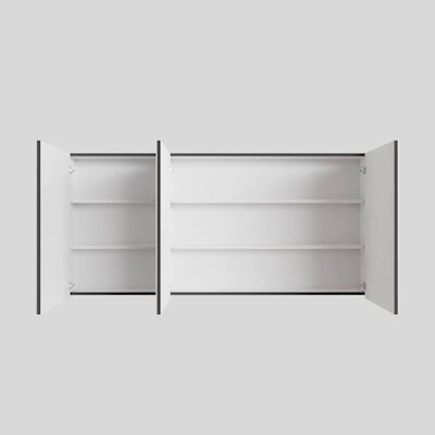 Spiegelkast BWS Cube 150x70x16 cm 3 Deuren Antraciet met Mat Wit