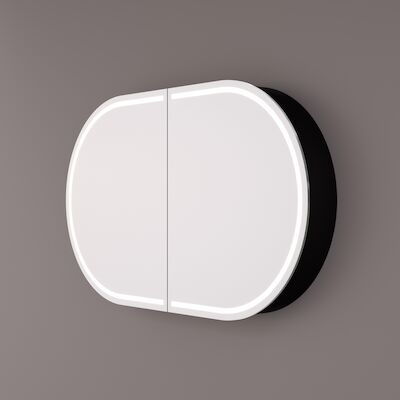 Spiegelkast Hipp Design SPK 91000 Ovaal 120×70 cm 1 deur Met Frame Mat Zwart Met Verlichting Incl. Spiegelverwarming en Stopcontact