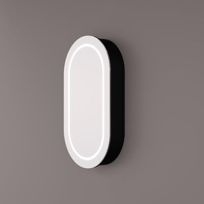 Spiegelkast Hipp Design SPK 91000 Ovaal 45×70 cm 1 deur Met Frame Mat Zwart Met Verlichting Incl. Spiegelverwarming en Stopcontact
