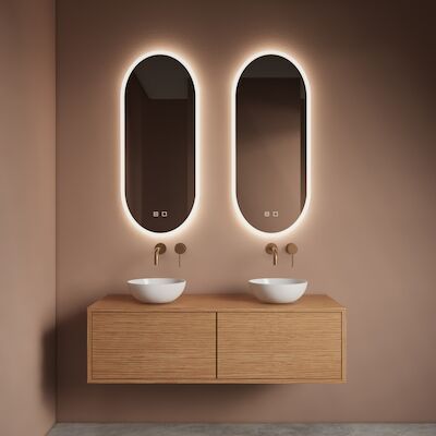 Spiegelset Gliss Design Orion 2 st. Oval Verticaal 40×100 cm met LED-Verlichting en Spiegelverwarming