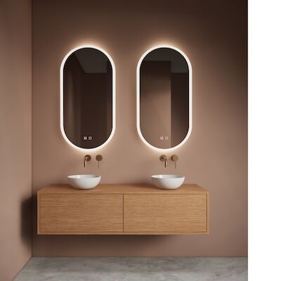 Spiegelset Gliss Design Orion 2 st. Oval Verticaal 50×100 cm met LED-Verlichting en Spiegelverwarming