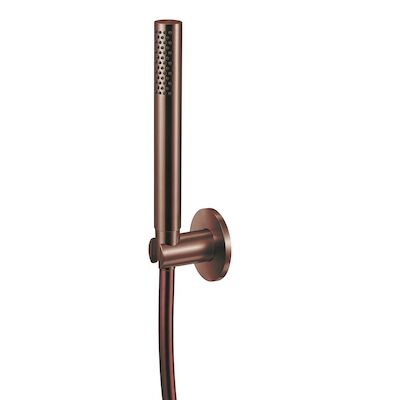 Staafhanddouche Qisani Flow Met Houder en Slang Geborsteld Copper