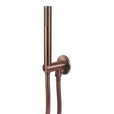 Staafhanddouche Qisani Flow met Wateraansluiting en Slang Geborsteld Copper