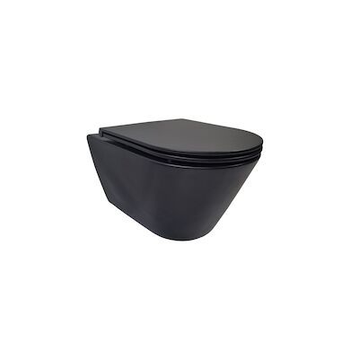 Stereo Rimless Wandcloset BWS Mat Zwart Met Astev Toiletzitting Softclose En Quick Release Mat Zwart