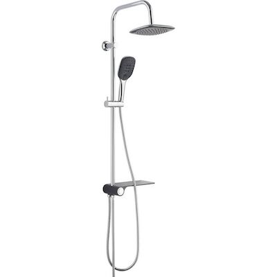 Stortdouche Aquastar Douchesysteem met Zijdelingse Planchet met Push-Button Omsteller Chroom & Antraciet