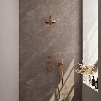 Thermostatisch Inbouwdoucheset Brauer Copper 20cm Hoofddouche Wandarm 3 Standen Handdouche op Glijstang Koper