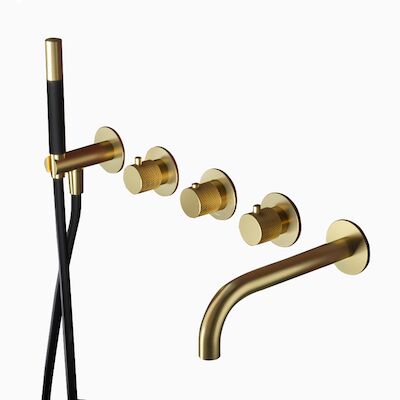 Thermostatische Badkraan Hotbath Cobber X Inbouw Met 2 Stopkranen En Handdouche Met Uitloop Geborsteld Messing PVD