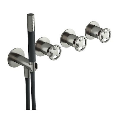 Thermostatische Douche/Badkraan Hotbath Cobber @Work Inbouw Met 2 Stopkranen En Handdouche Geborsteld Nikkel