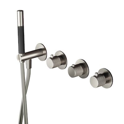 Thermostatische Douche/Badkraan Hotbath Cobber X Inbouw Met 2 Stopkranen En Handdouche Geborsteld Nikkel