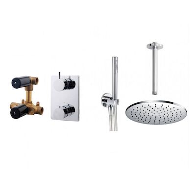 Thermostatische Inbouw Regendouche Set Wiesbaden Type 103 Plafondarm 30 cm Rond incl. Inbouwdeel