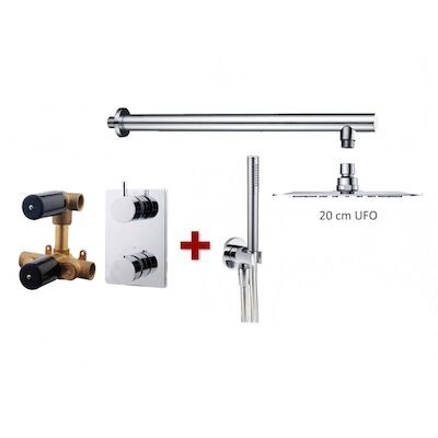 Thermostatische Inbouw Regendouche Set Wiesbaden Type 115 Wandarm Ufo 20 cm Rond incl. Inbouwdeel