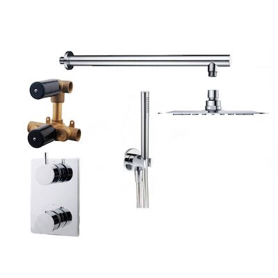 Thermostatische Inbouw Regendouche Set Wiesbaden Type 123 Wandarm Ufo 30 cm Rond incl. Inbouwdeel