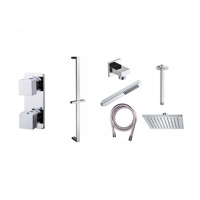 Thermostatische Inbouw Regendouche Set Wiesbaden Type 13 Plafondarm 20 cm Vierkant Glijstang
