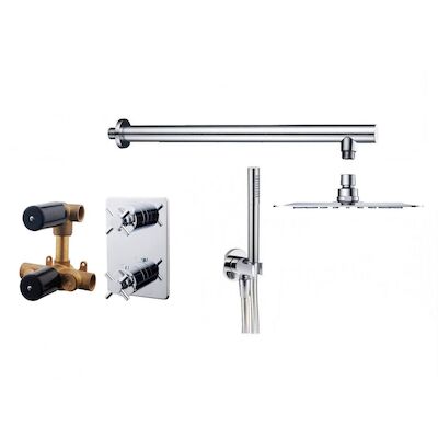 Thermostatische Inbouw Regendouche Set Wiesbaden Type 130 Wandarm Ufo 20 cm Rond incl. Inbouwdeel