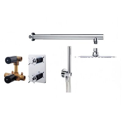 Thermostatische Inbouw Regendouche Set Wiesbaden Type 133 Wandarm Ufo 30 cm Rond incl. Inbouwdeel