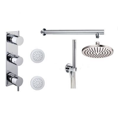 Thermostatische Inbouw Regendouche Set Wiesbaden Type 17 Body Jets Wandarm 20 cm Rond