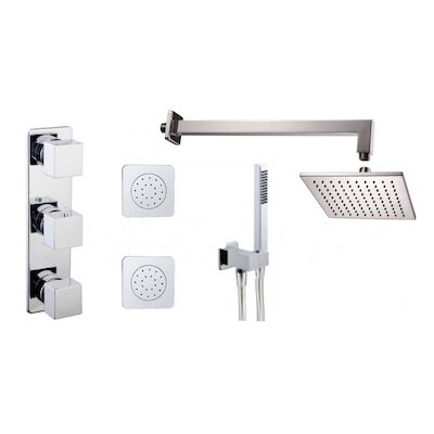 Thermostatische Inbouw Regendouche Set Wiesbaden Type 18 Body Jets Wandarm 20 cm Vierkant
